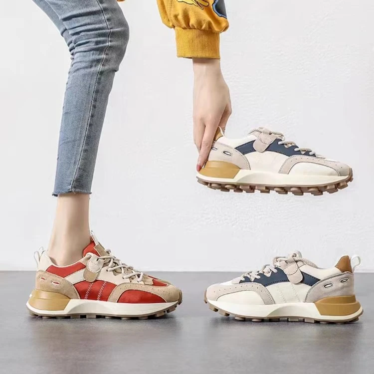 2023年春季新款拼色厚底网红牛皮阿甘鞋