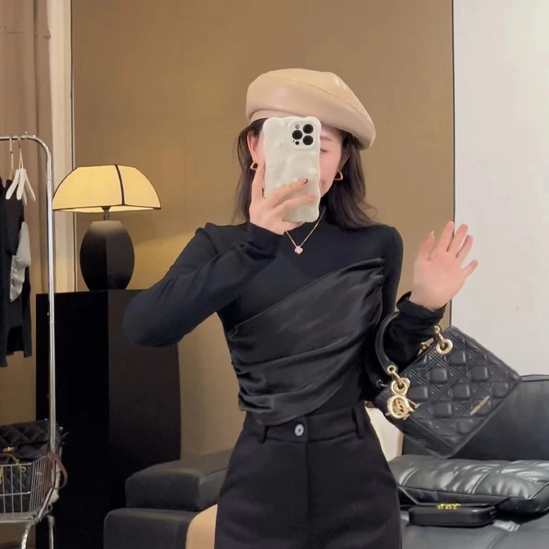 秋冬新款半高领德绒打底衫气质百搭上衣女