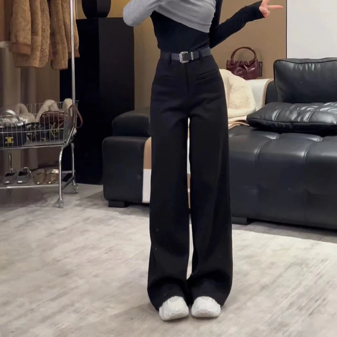 【常规款裤长】秋冬新款裤子毛呢加绒加厚直筒裤高腰显瘦女