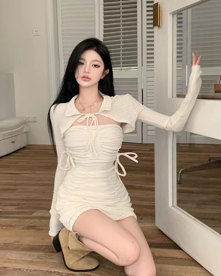 清仓 纯欲辣妹性感抹胸吊带+披肩开衫+包臀半身裙三件套 782