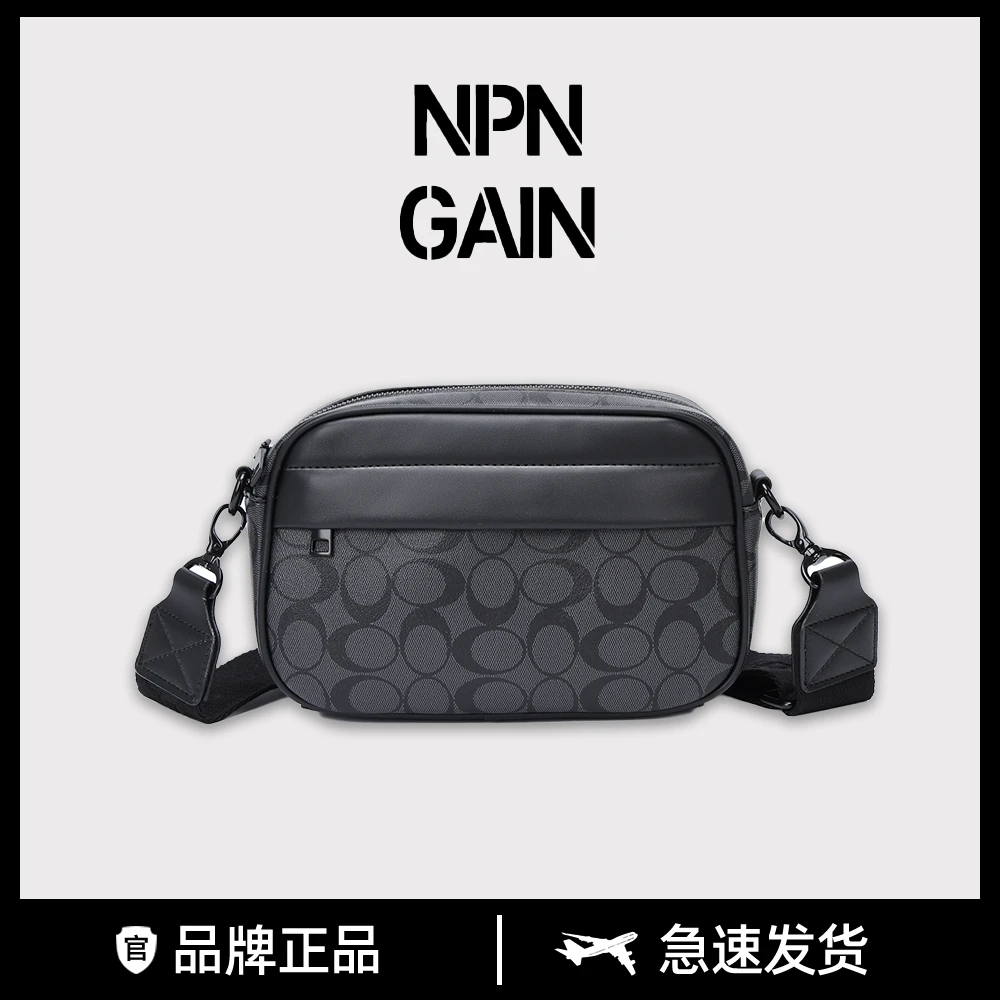 全新未使用 NPNGAIN 轻奢黑色印花时尚休闲男士斜挎手机包RB