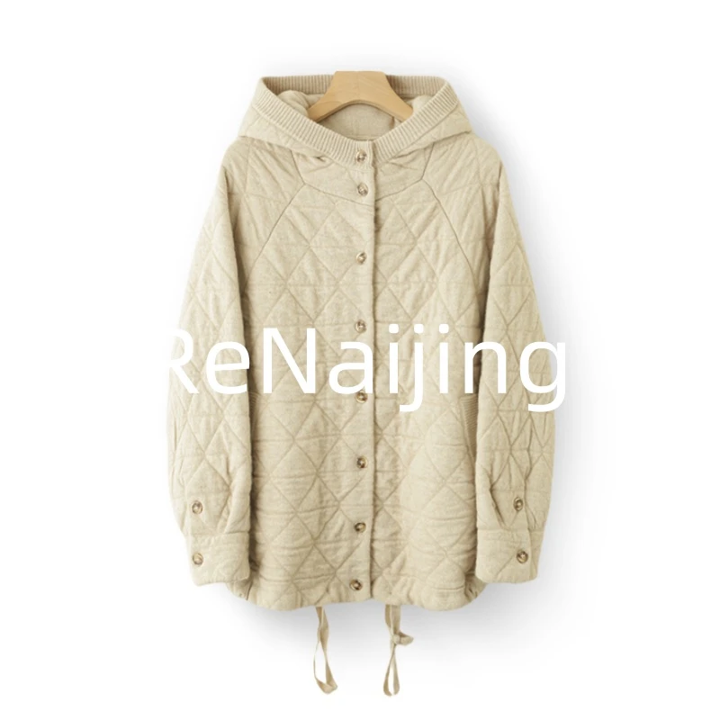 RENAIJING[大棉袄]超超厚新款双版空气层纯山羊绒针织外套宽松