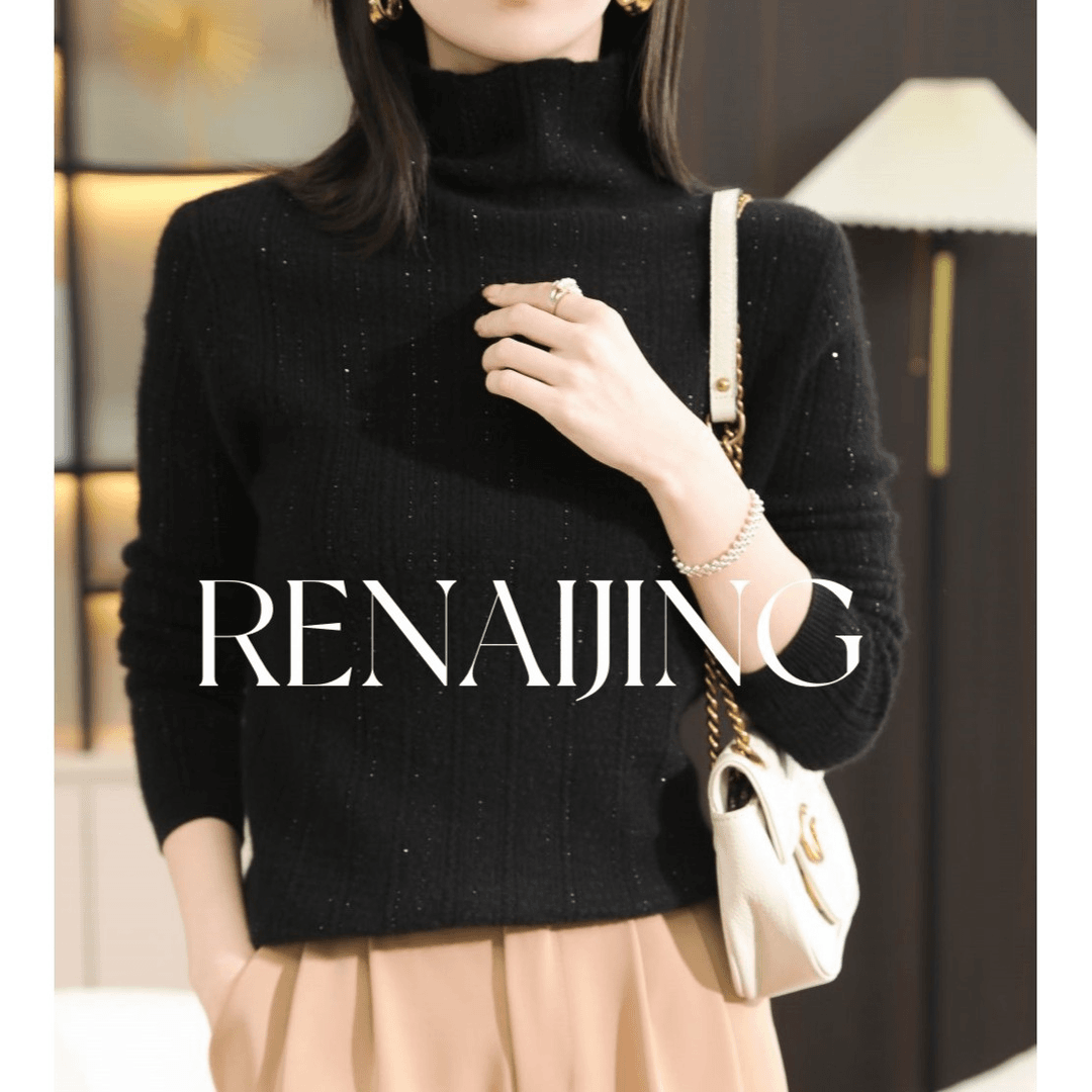 RENAIJING【Fashion -烫钻自带领】纯山羊绒烫钻工艺设计上衣时尚女