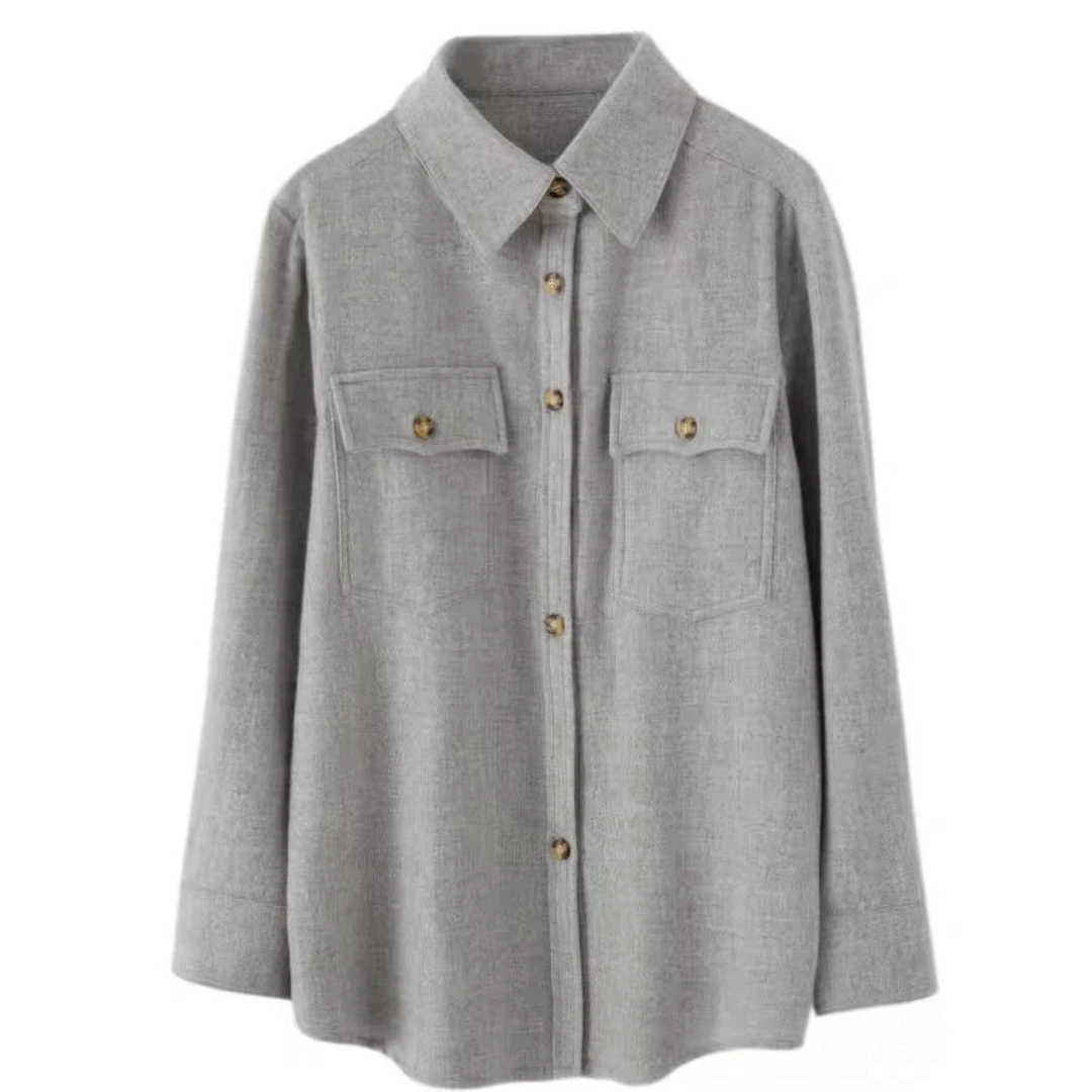 RENAIJING【高奢-梭织衬衣】纯山羊绒女士秋冬时尚宽松气质休闲