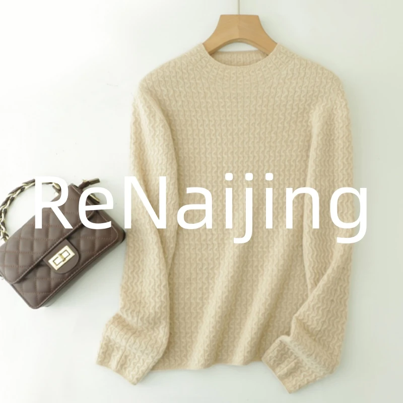 RENAIJING【扳针花一线半高】纯羊绒衫一线成衣针织保暖打底百搭