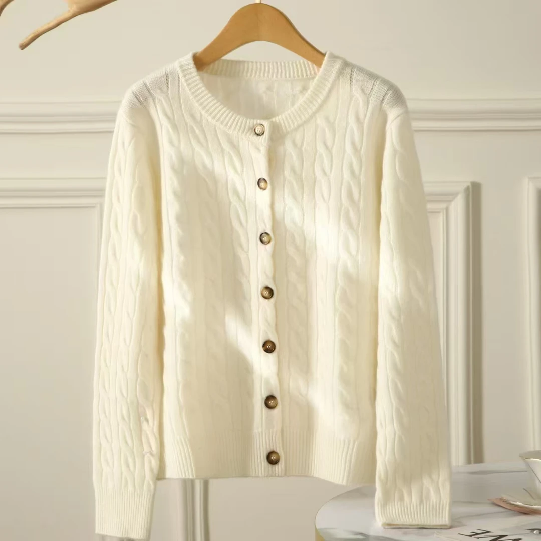 RENAIJING【知秋】早秋新款高定纯山羊绒针织羊绒开衫