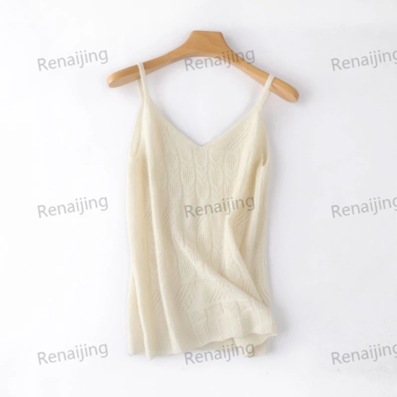 RENAIJING【重工镂空雕花背心】纯山羊绒时尚气质吊带V领女士
