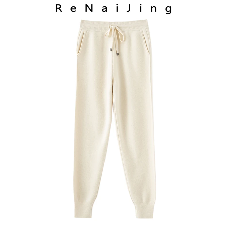 RENAIJING【高奢-小D四平裤】秋冬纯山羊绒超厚奶奶裤休闲小脚卫裤