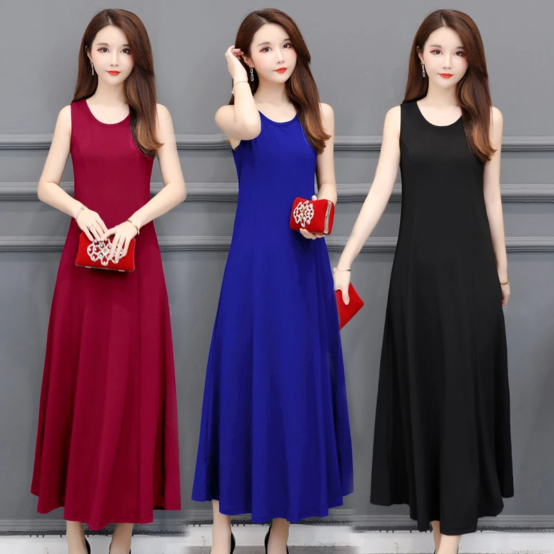 六大片女神连衣裙19355无袖拖地连衣裙显瘦百搭背心裙