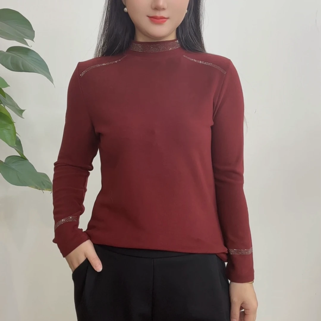 2024新款秋季半高领洋气百搭烫钻气质显瘦打底衫女士上衣1088   #