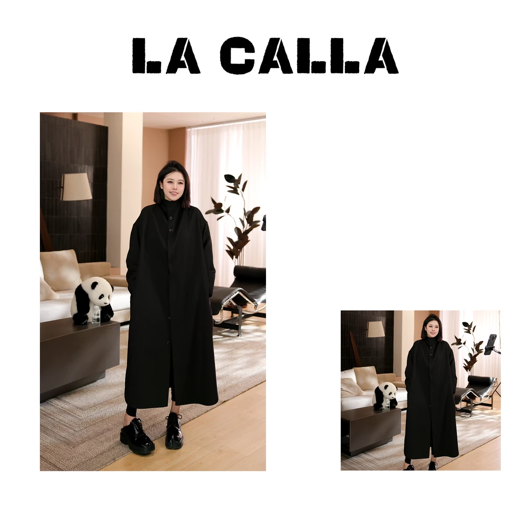 沈球球【中山外套】黑色设计师秋冬气质外套