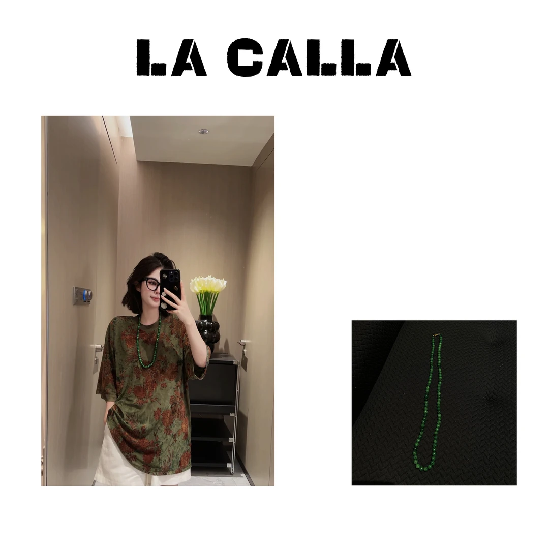 非金属珐琅项链 LA CALLA 2023新款绿色气质手工设计感项链