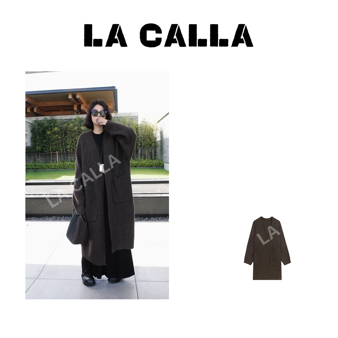 沈球球【老钱长衫毛衣】咖色黑色设计师通勤秋冬宽松毛织开衫外套