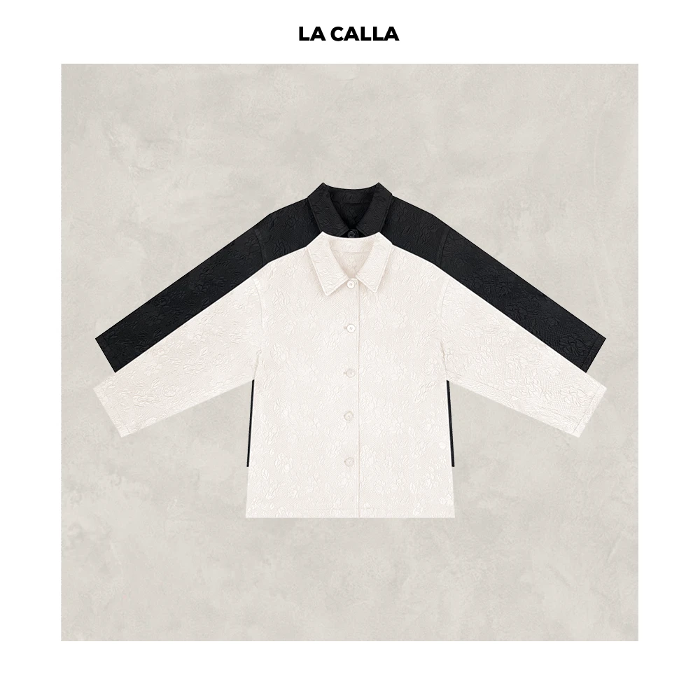 沈球球【东京限定】黑色白色冬季气质提花暗纹翻领外套