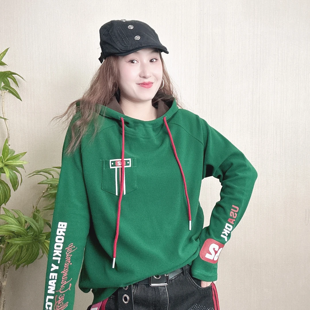 83390薇拉欧货秋冬季新款百搭时尚休闲印花字母德绒保暖连帽打底