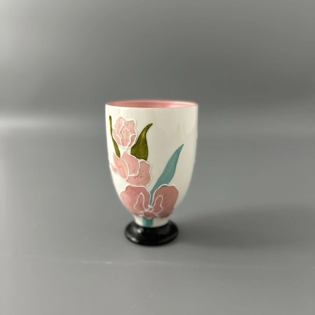 【TJ家】400ml 全手绘 蝴蝶兰 白底 手握杯 彩盒装 微瑕不售后