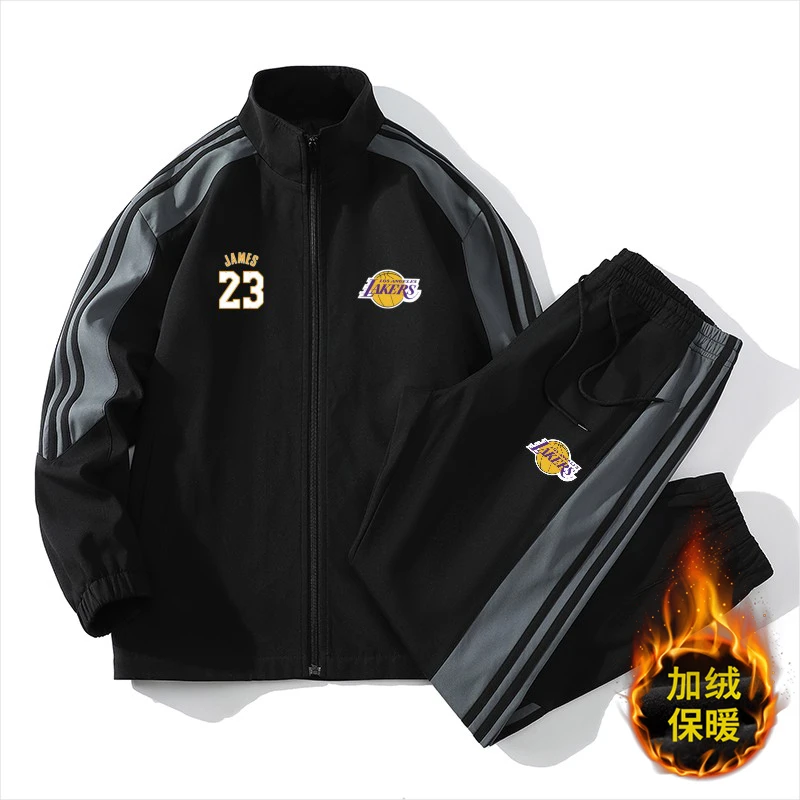 湖人队詹姆斯23号运动套装男女秋冬季薄款加绒厚篮球训练外套衣服