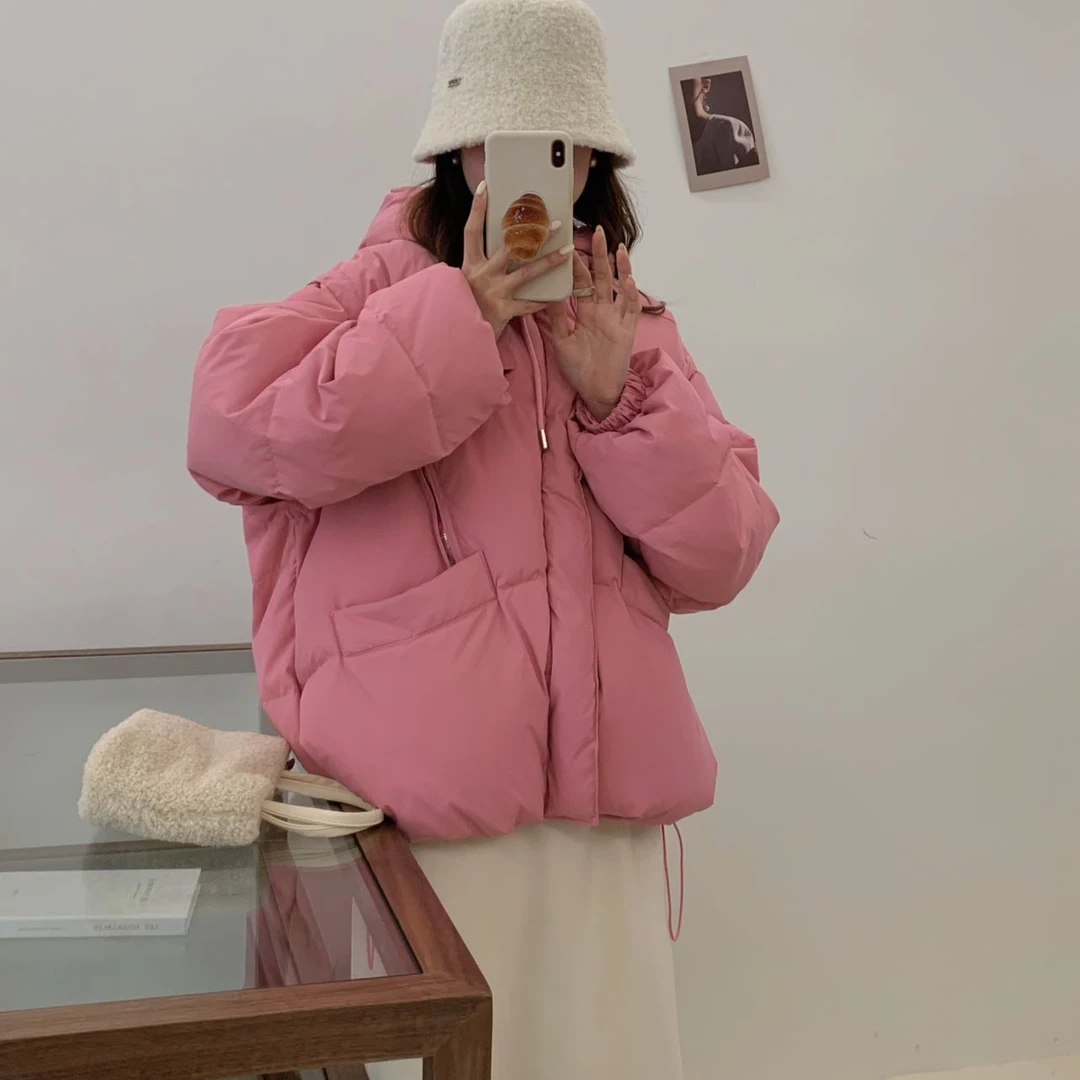 白鸭绒羽绒服女短款加厚连帽宽松显瘦小个子韩版休闲款冬季外套