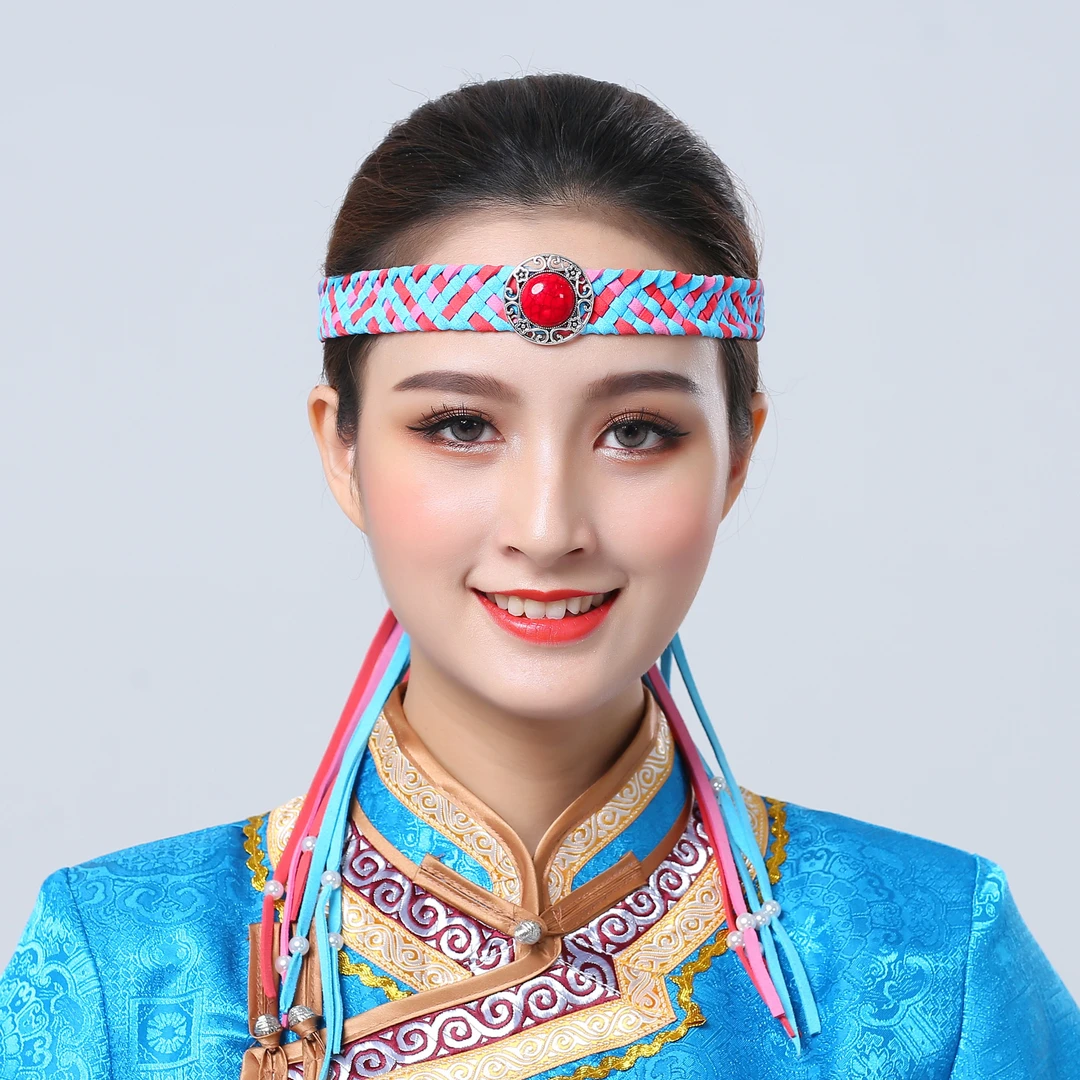 非金属发饰 蒙古族舞蹈头带男女儿童通用可调节绑带手工编制发绳