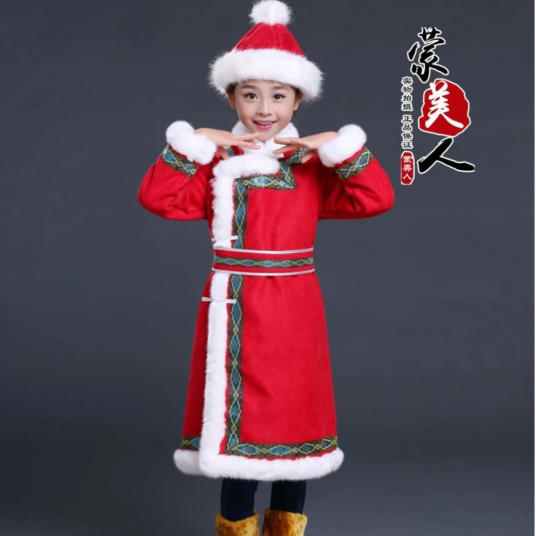 秋冬儿童蒙古袍棉女童蒙古族生日常生活装女宝宝仿鹿皮绒棉衣棉袄