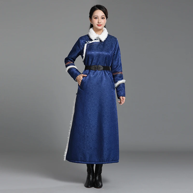 蒙美人-秋冬女士蒙古袍保暖长棉衣蒙古元素女装民族风棉袄D01