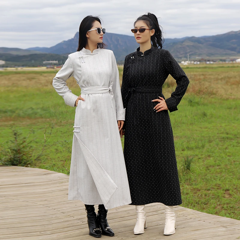 蒙古族女装民族风长袖女士蒙古袍长款复古传统蒙元素民族服饰