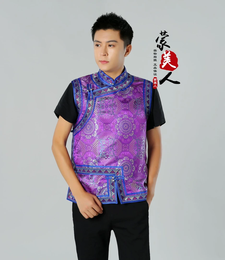 男士蒙古服装马甲日常现代改良蒙族坎肩男民族蒙古元素马夹上衣