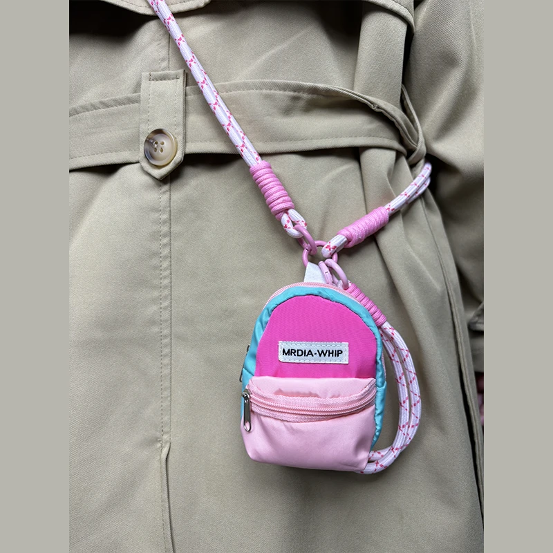 撞色迷你零钱包耳机包便携ins钥匙包斜挎小包卡包手机挂件小书包