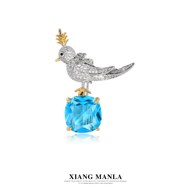 铜合金合成锆石胸针 肖战同款石上鸟胸针女高档礼服西装胸花210
