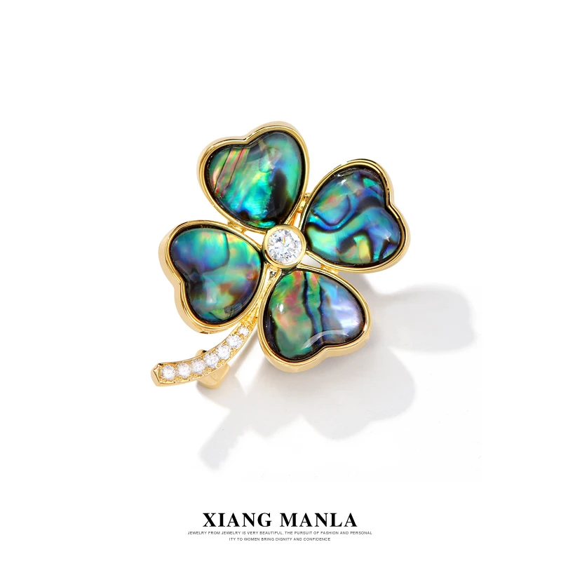 铜合金胸针 高级感鲍鱼彩贝四叶草胸针女高档西装外套别针配饰392