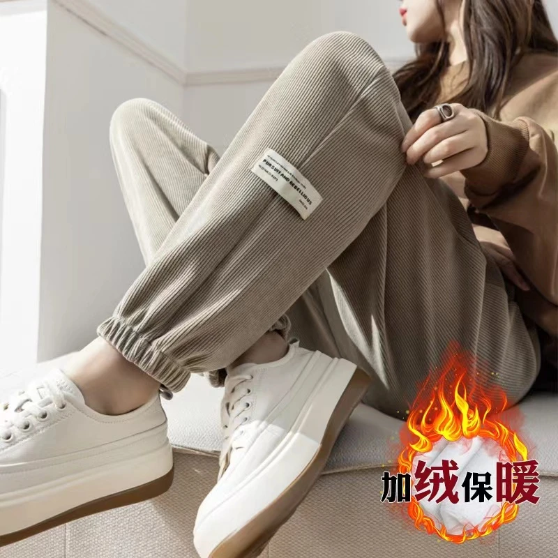 欧棉绒女裤子春秋宽松显瘦束脚裤哈伦裤休闲百搭