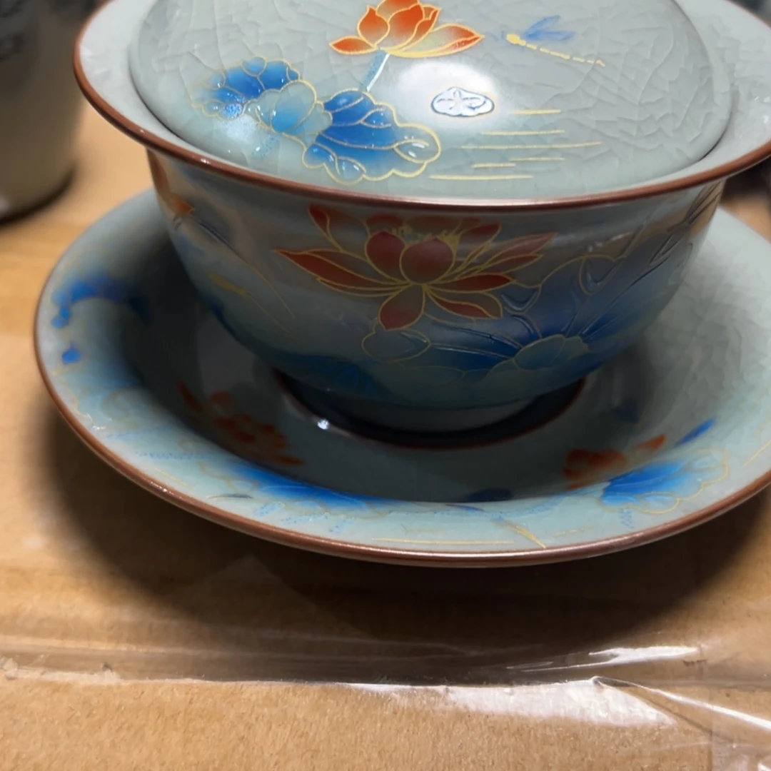 【闪购商品】陶瓷荷塘盖碗