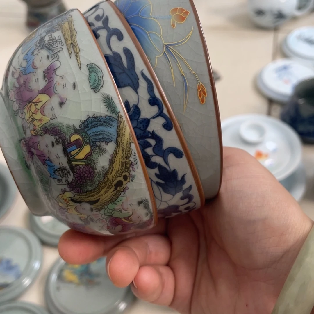 普洱杯3个老陶泥开片