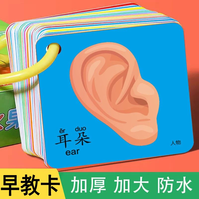 0-3岁宝宝认知卡片看图识物早教卡动物卡片幼儿五官认识颜色卡片