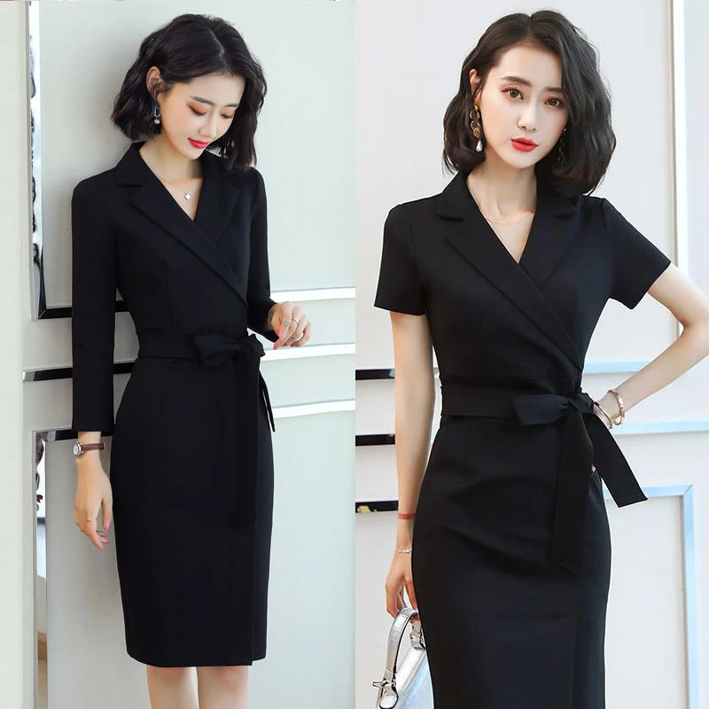 黑色连衣裙女高级感2025春夏季新款收腰西装裙气质显瘦包臀裙子