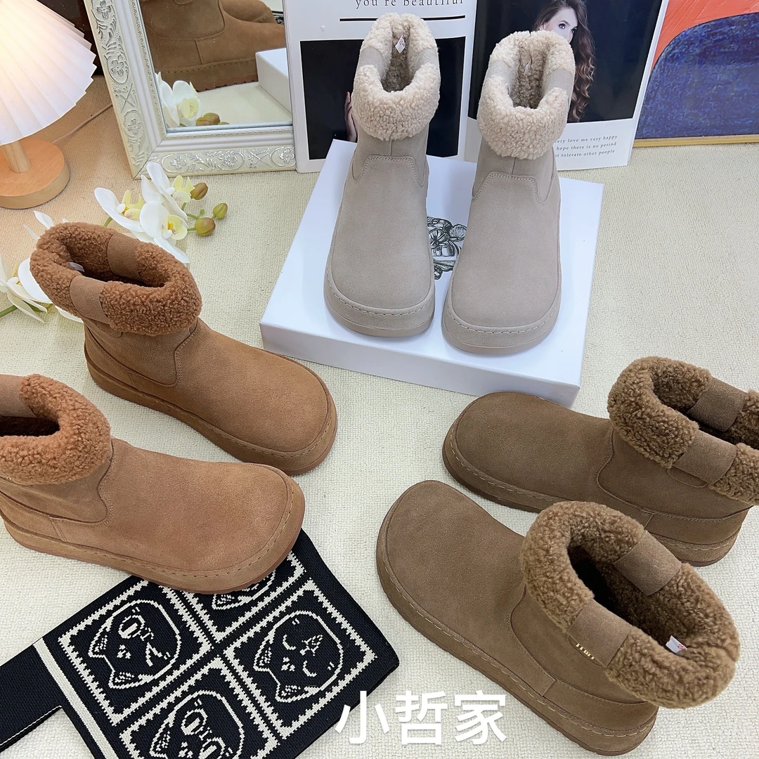 X23011韩版冬季新款平底圆头加绒保暖休闲百搭时尚雪地靴女鞋