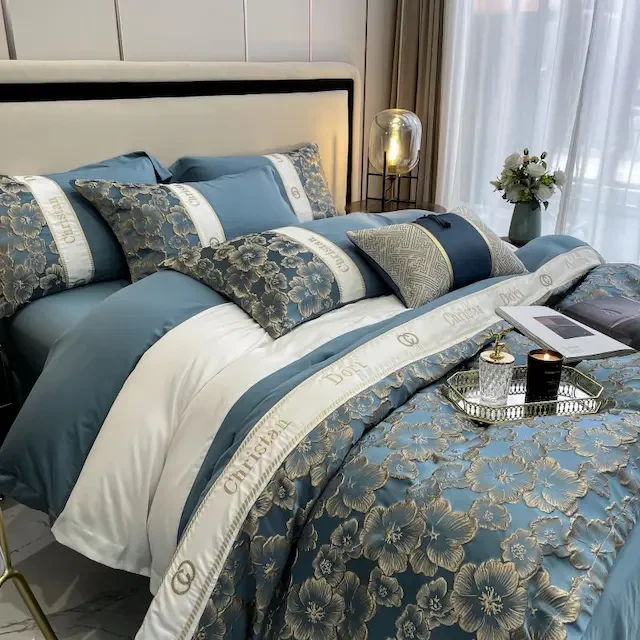 高级感轻奢磨毛四件套美式主卧高档提花刺绣被套床单加厚床上用品