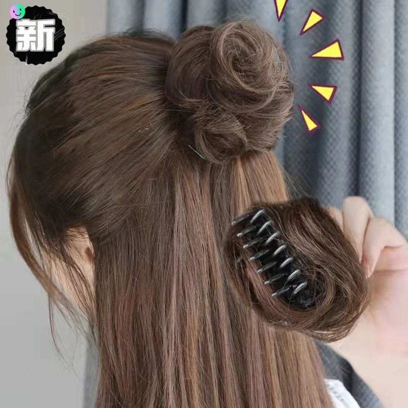真发蓬松自然盘发器假发女丸子头抓夹发包花苞头半丸子仿假发包