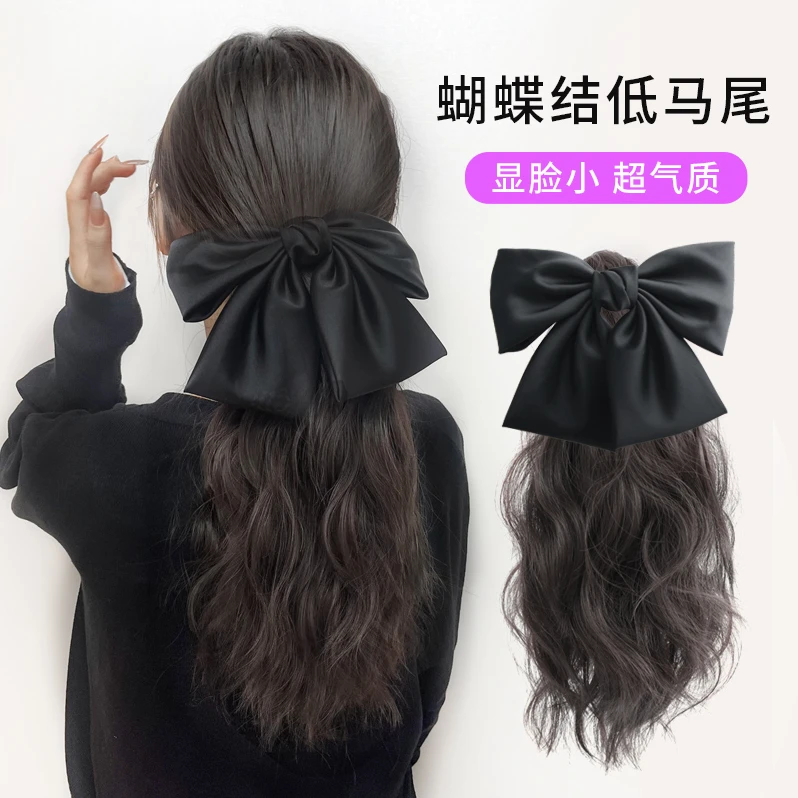 适合短发头饰女低马尾女高级感长发鲨鱼夹蝴蝶结假发抓夹后脑勺扎