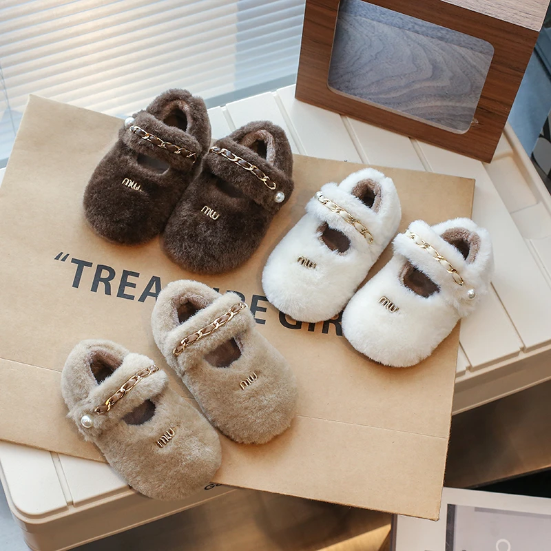 【洋洋童鞋】女童简约百搭毛毛鞋舒适防滑童鞋