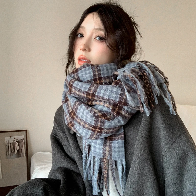 新款格子围巾女秋冬季氛围感仿羊绒韩系情侣加厚保暖围脖百搭披肩