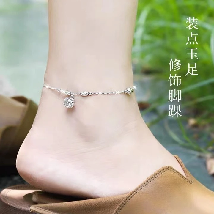 足银脚链 脚链女s925纯银古风圆珠简约韩版性感气质时尚脚饰