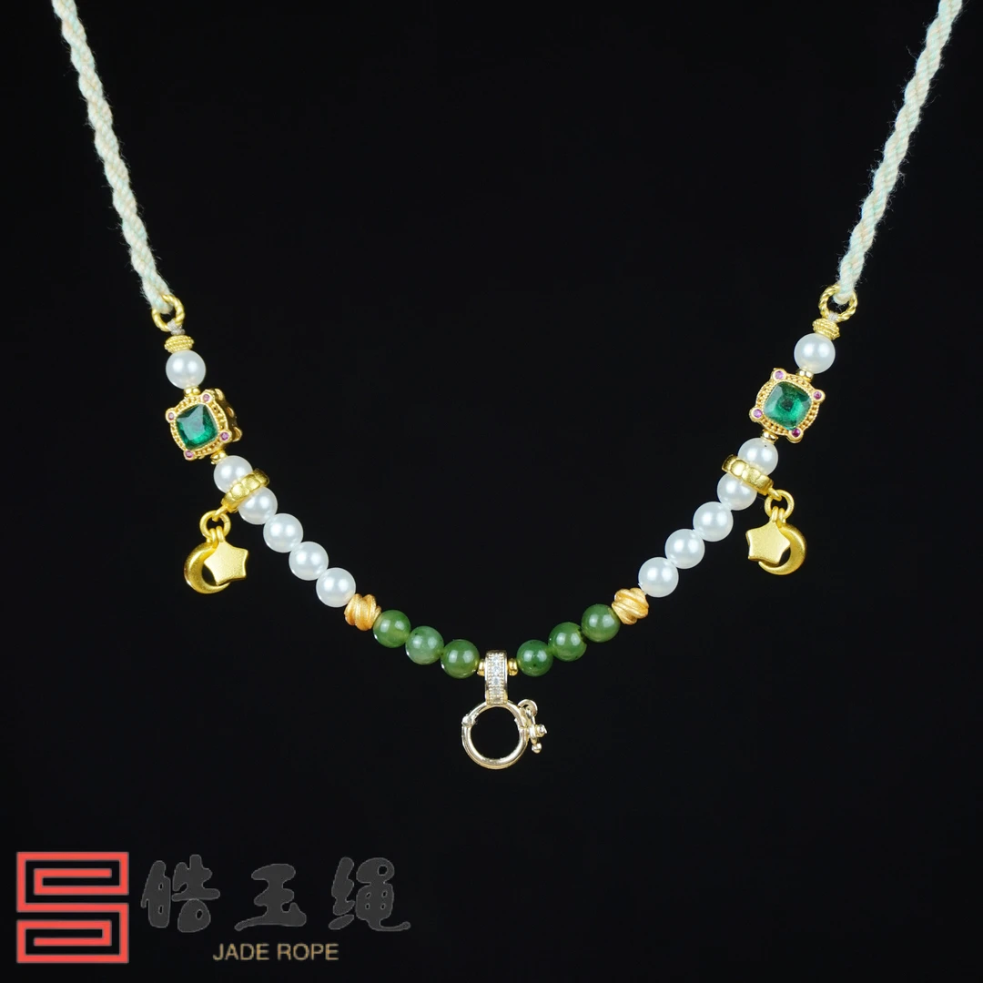 【皓玉绳】原创设计款高端万能扣金扣头玉石佛公专用挂件绳挂脖绳