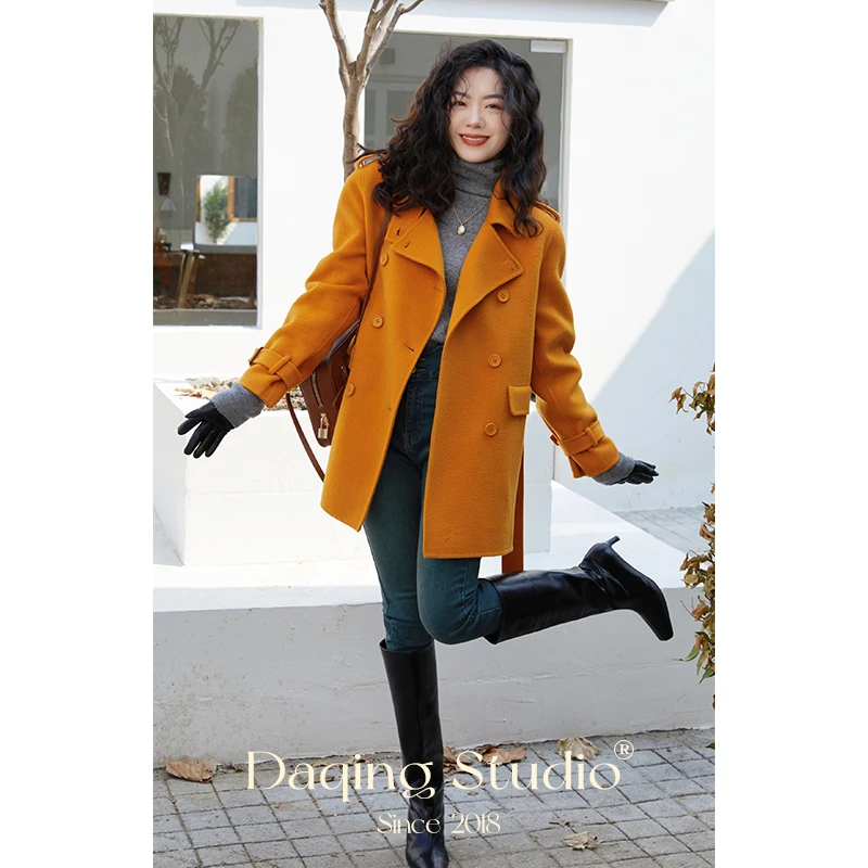 许大晴 D6393 短款立领蓝橘毛呢外套