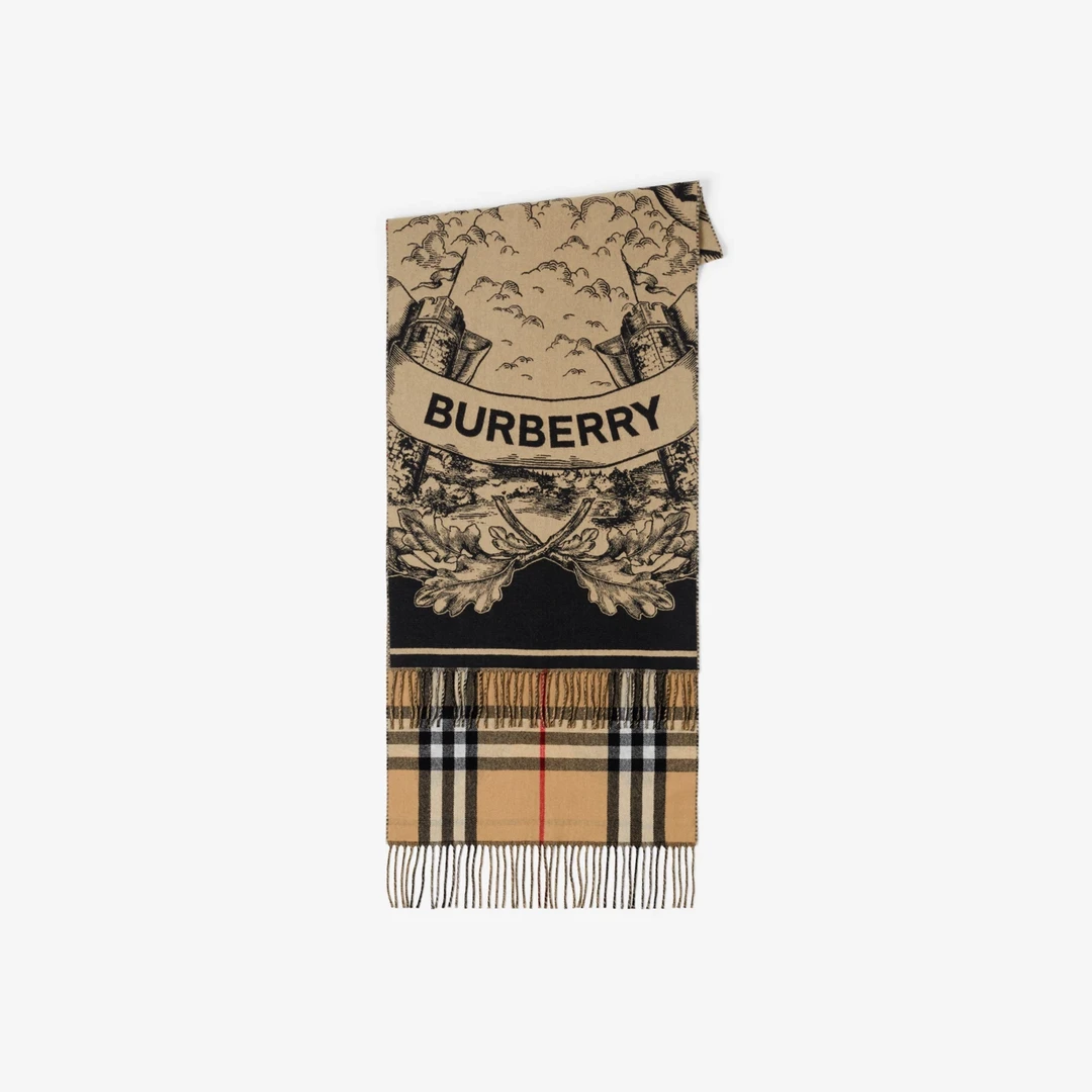 未使用 BURBERRY/博柏利 双面两用马术骑士徽标羊绒围巾