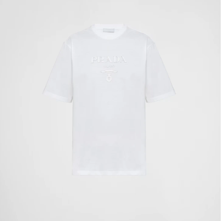 全新未使用 Prada/普拉达 男士白色休闲春夏经典印花圆领体恤