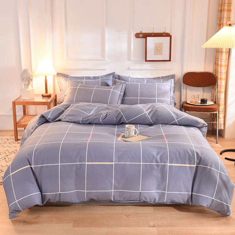 加厚全棉四件套柔软亲肤纯棉斜纹被罩三件套床单床笠 菲格-灰