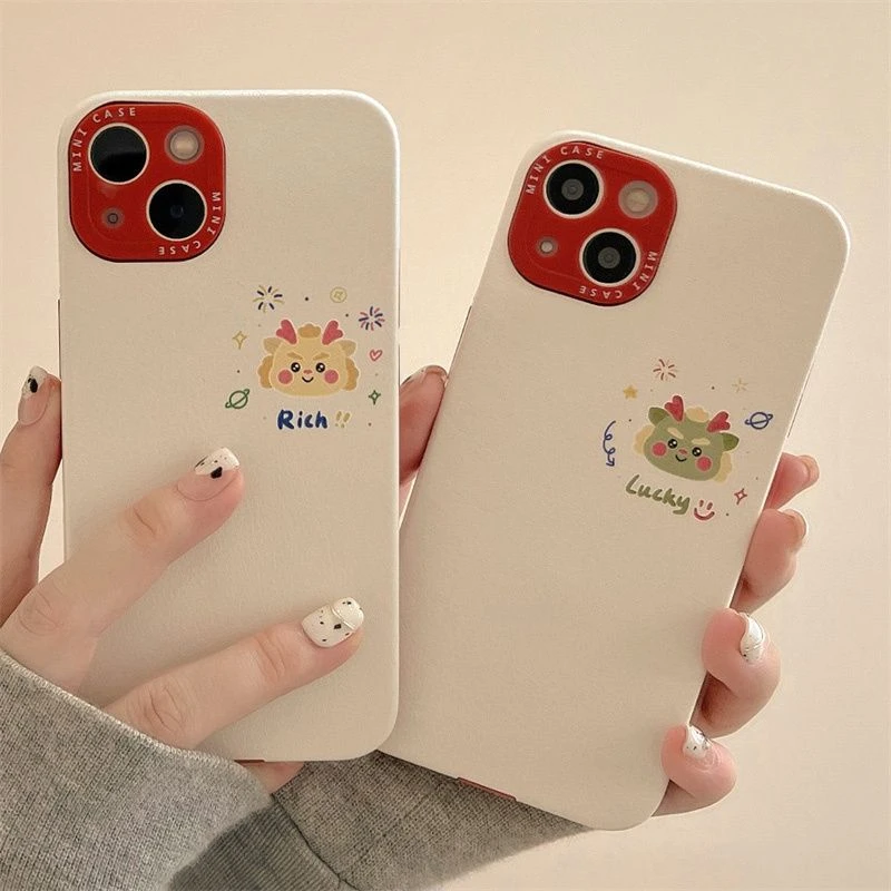 简约小龙头烟花iPhone15promax苹果13pro手机壳11全包14pro仿皮15