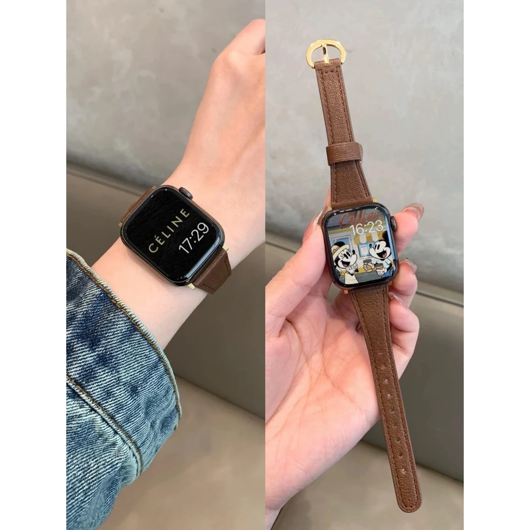 apple watch表带马蹄扣精致高级真皮表带适用于苹果手表s98女秋冬