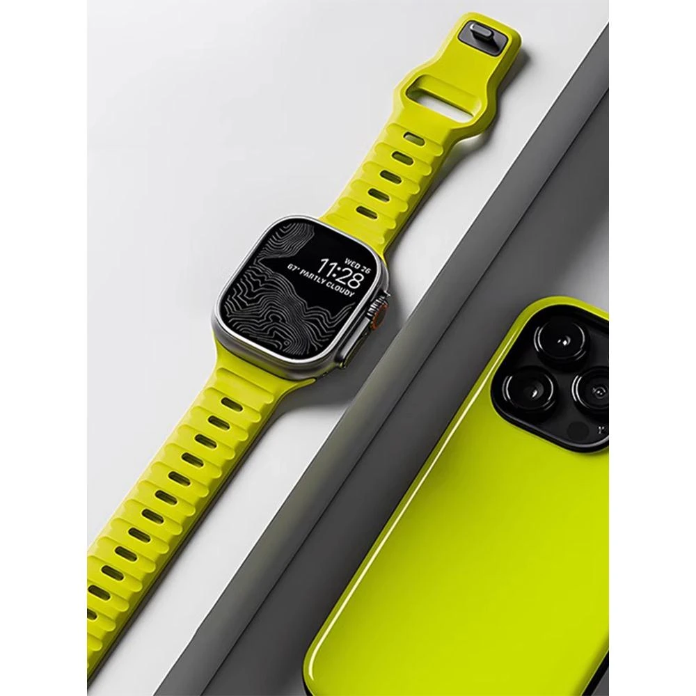 适用iwatchS9苹果手表表带ultra硅胶S8新款运动替换腕带s10荧光绿